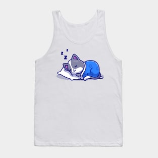 Cute Cat Sleeping With Pillow And Blanket Cartoon Tank Top